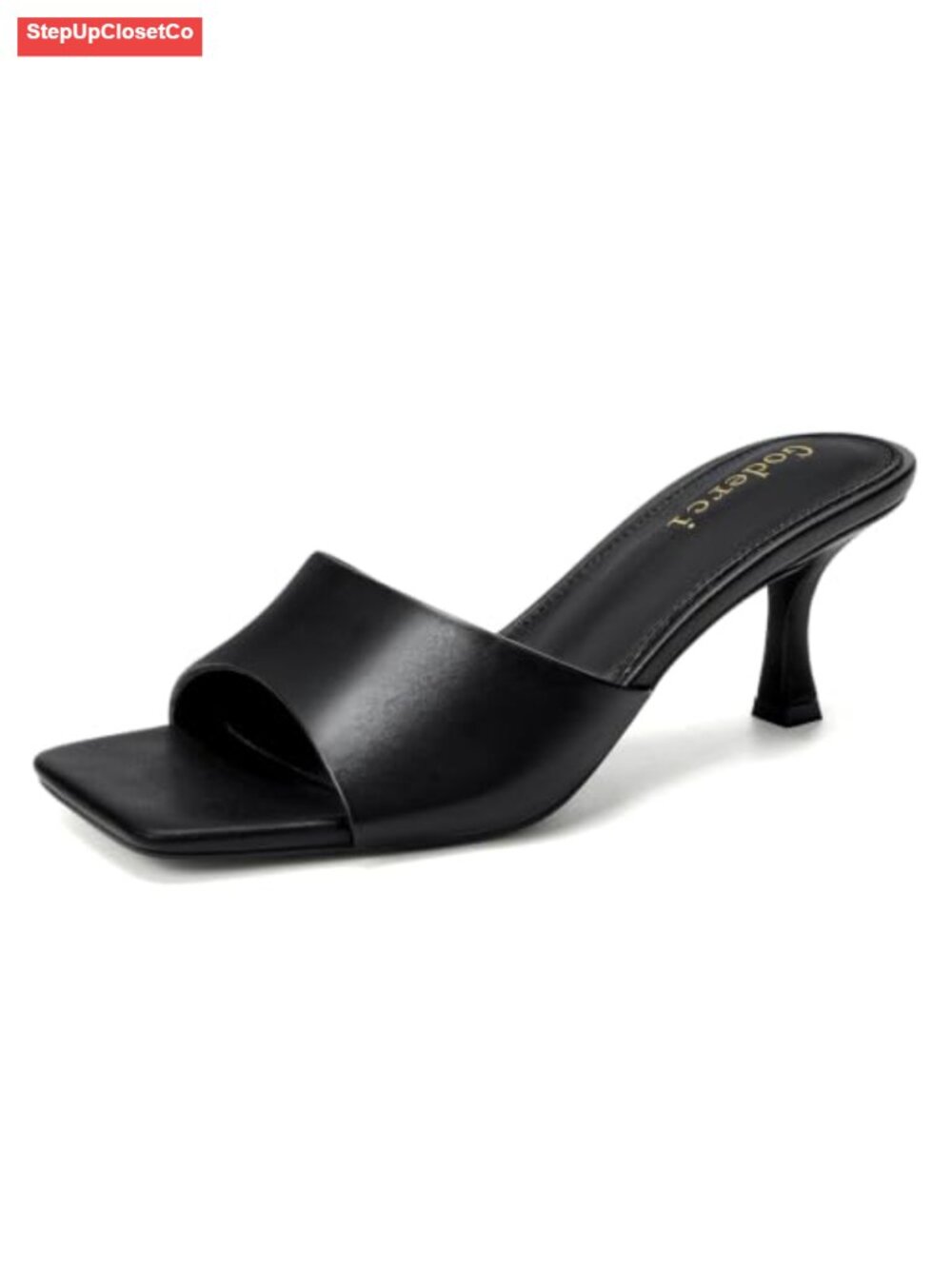 Women's Kitten Heels Square Open Toe Mules Sandals PU